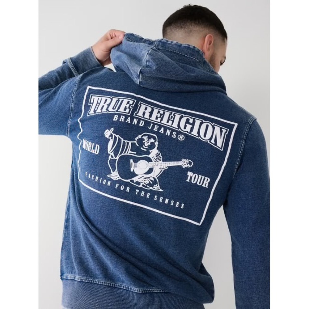 True Religion Indigo Big T Zip Up Hoodie Blue XL Y2K Streetwear Retro Hypebeast